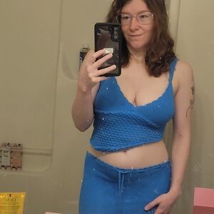 Blue Knit Crop Top and Skirt Set